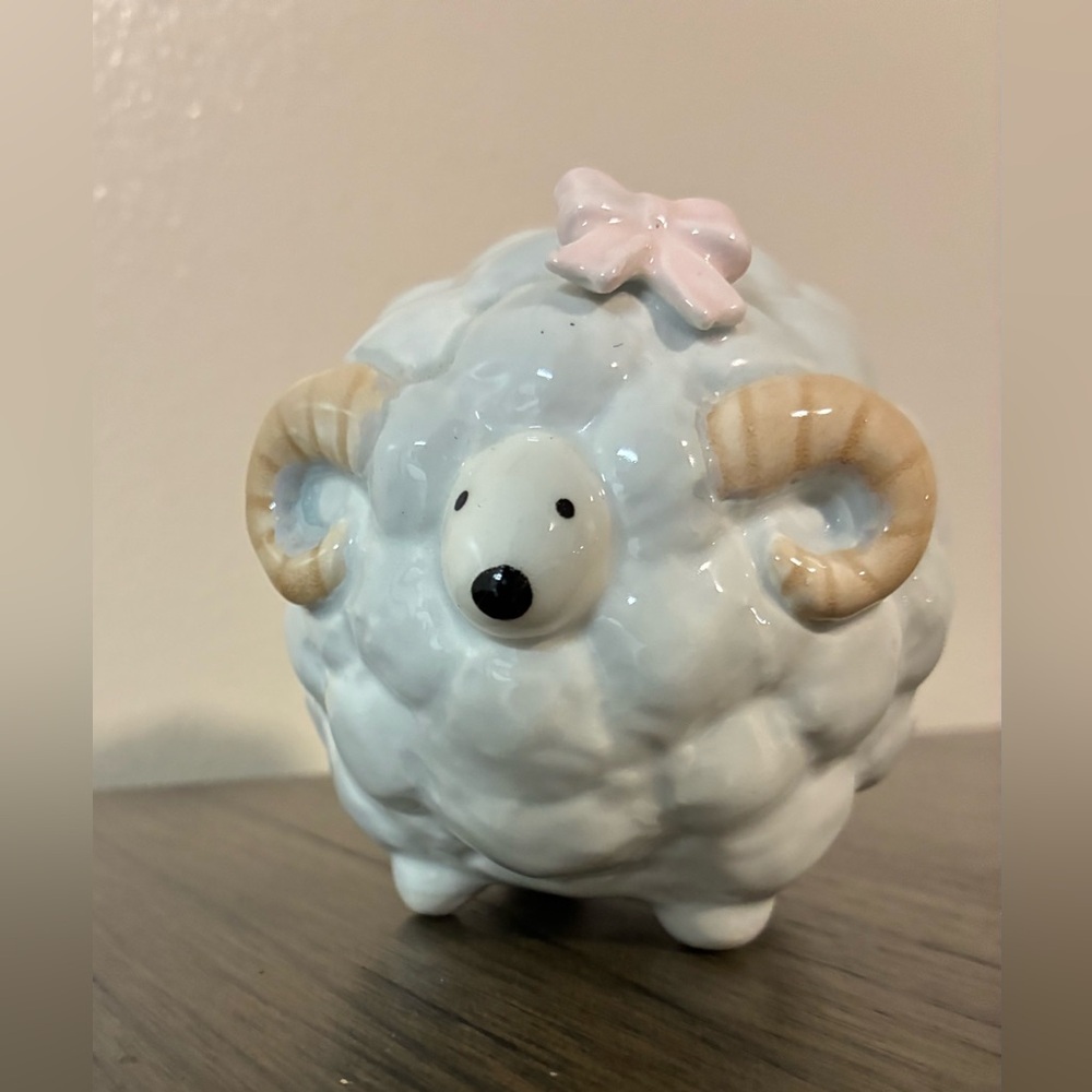Neiman Marcus Vintage Sheep Ram with Horns Wearing a Pink Bow f,